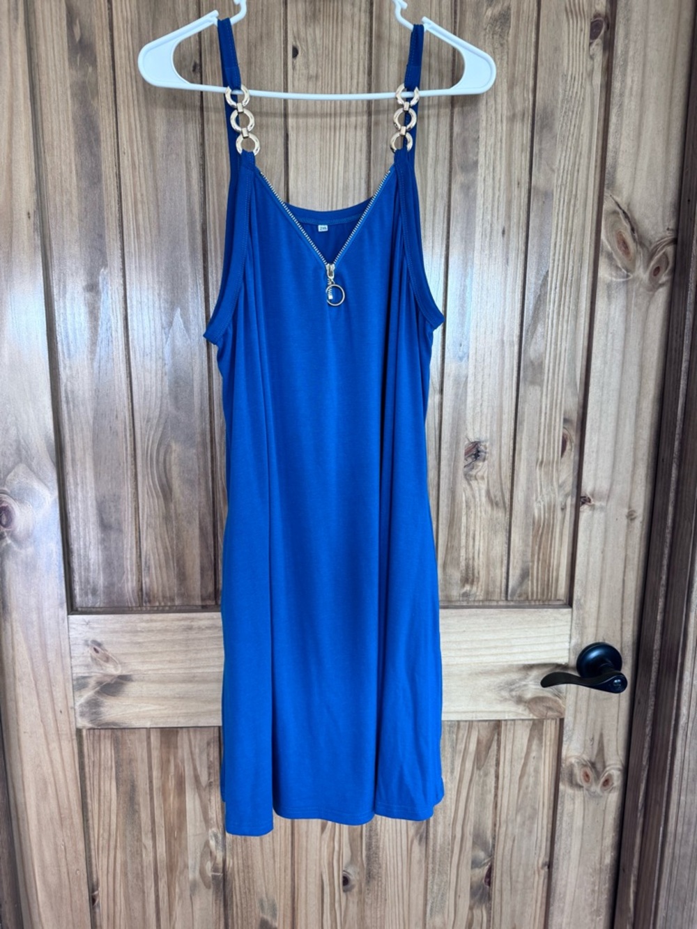 Royal Blue Slip Dress with Gold Ring & Chain Straps